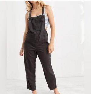 Aerie Werk & Play Twill Overalls in smoked gray cotton twill fabric. 